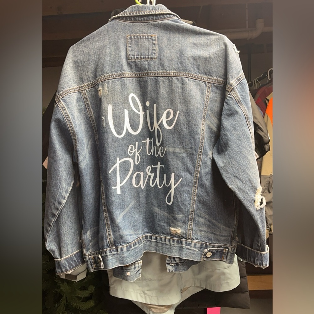 Custom made Wife of the Party jeans jacket for wedding